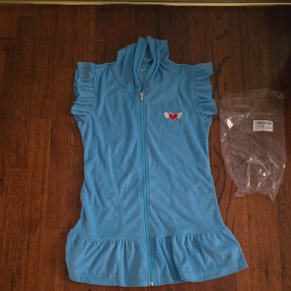 Blue Sleeveless Zip-Up Dress with Heart Patch